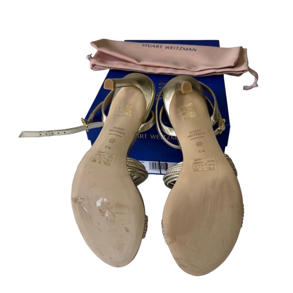 Stuart Weitzman Twist Sleek 95 Gold Stiletto Heel Sandal Women’s Size 8.5 - Picture 5 of 6